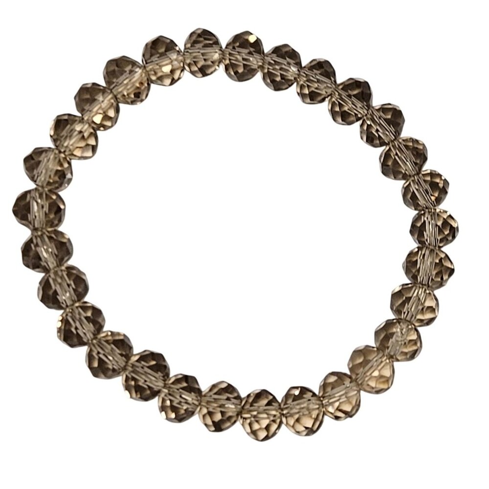 Brown Beaded Stretch Bracelet Faceted Champagne Colored Beads Minimalist Jewelry